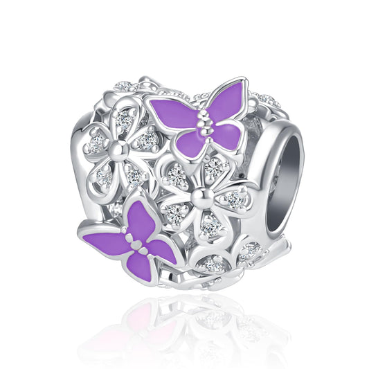 Purple Butterfly Heart Charm