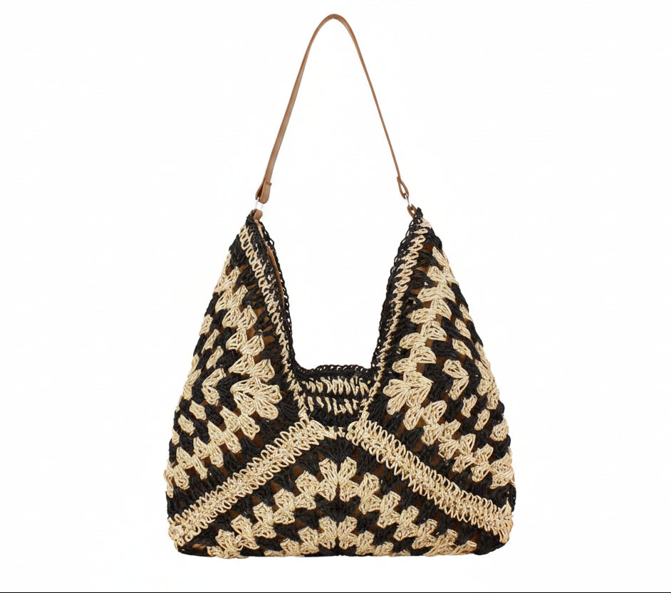 Woven Aztec Straw Hobo Bag