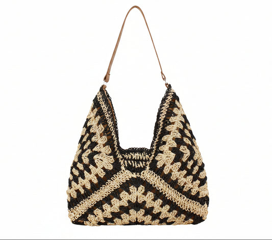 Woven Aztec Straw Hobo Bag