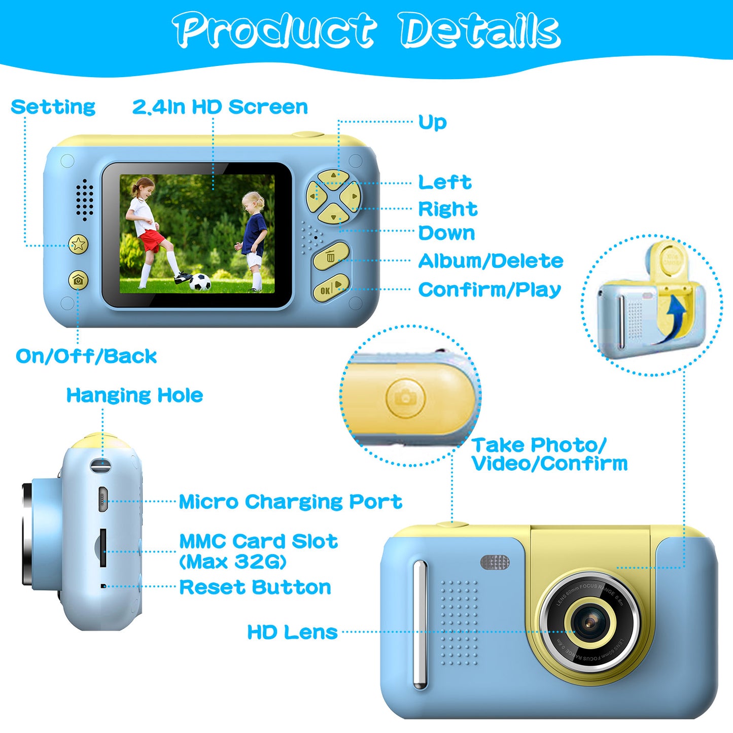 Kids Digital Camera with Flip Lens and Tripod