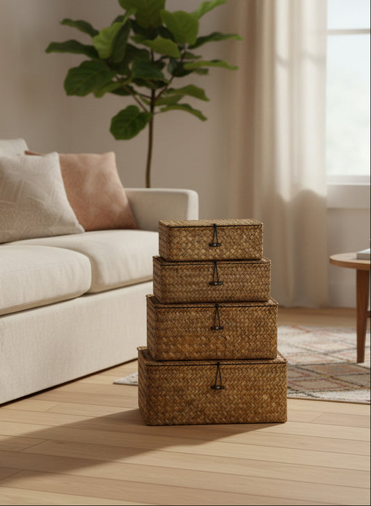 Set of 4 Seagrass Baskets with Lids