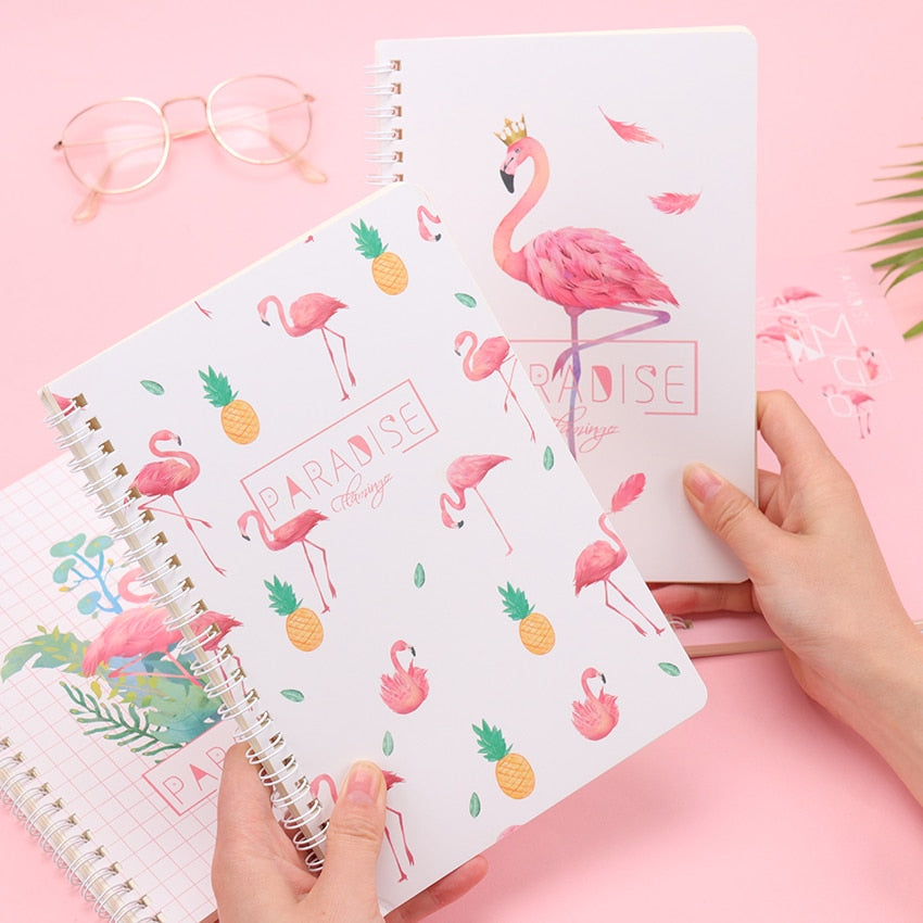 4 Thick A5 Spiral Notebooks with Cute Flamingo Design