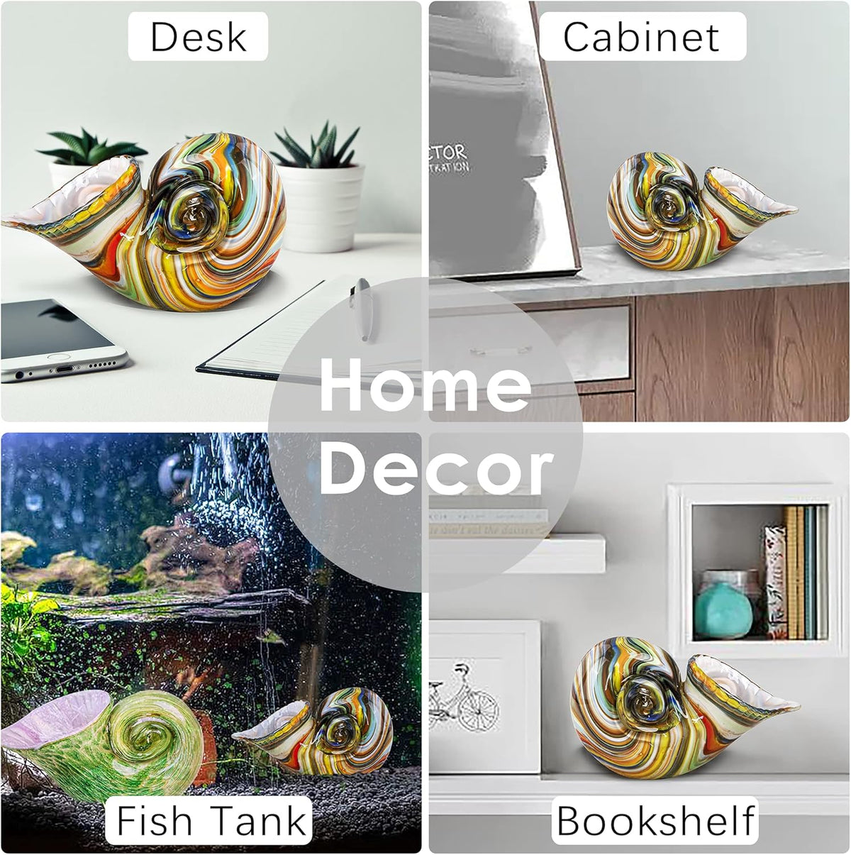 7.7" Glass Nautilus Conch Figurines, Hand Blown Seashell Art