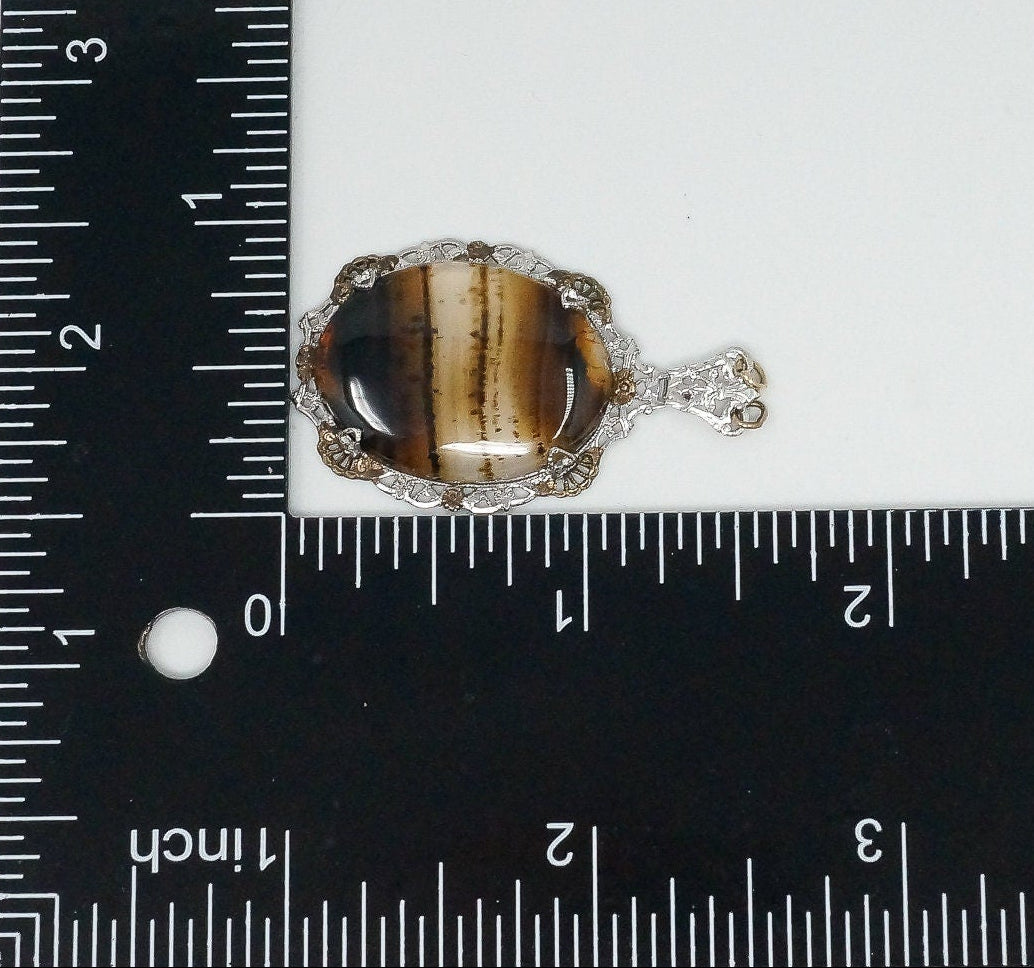Large Montana Agate Sterling Silver Necklace Pendant