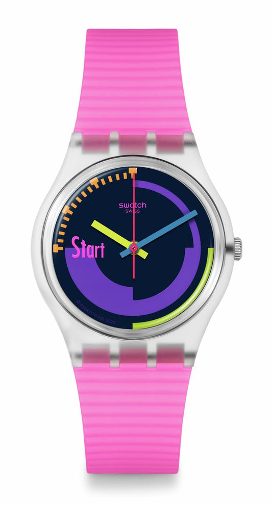 Swatch Neon Pink Podium Transparent Quartz Watch