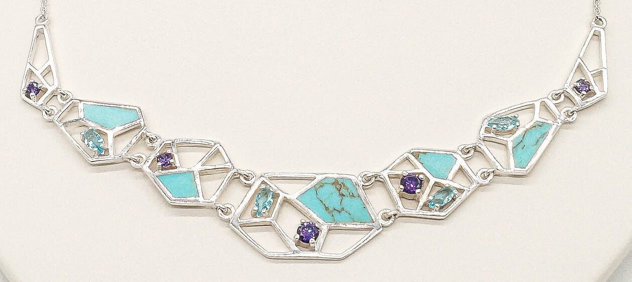 Amethyst, Blue Topaz & Turquoise Sterling Silver Necklace