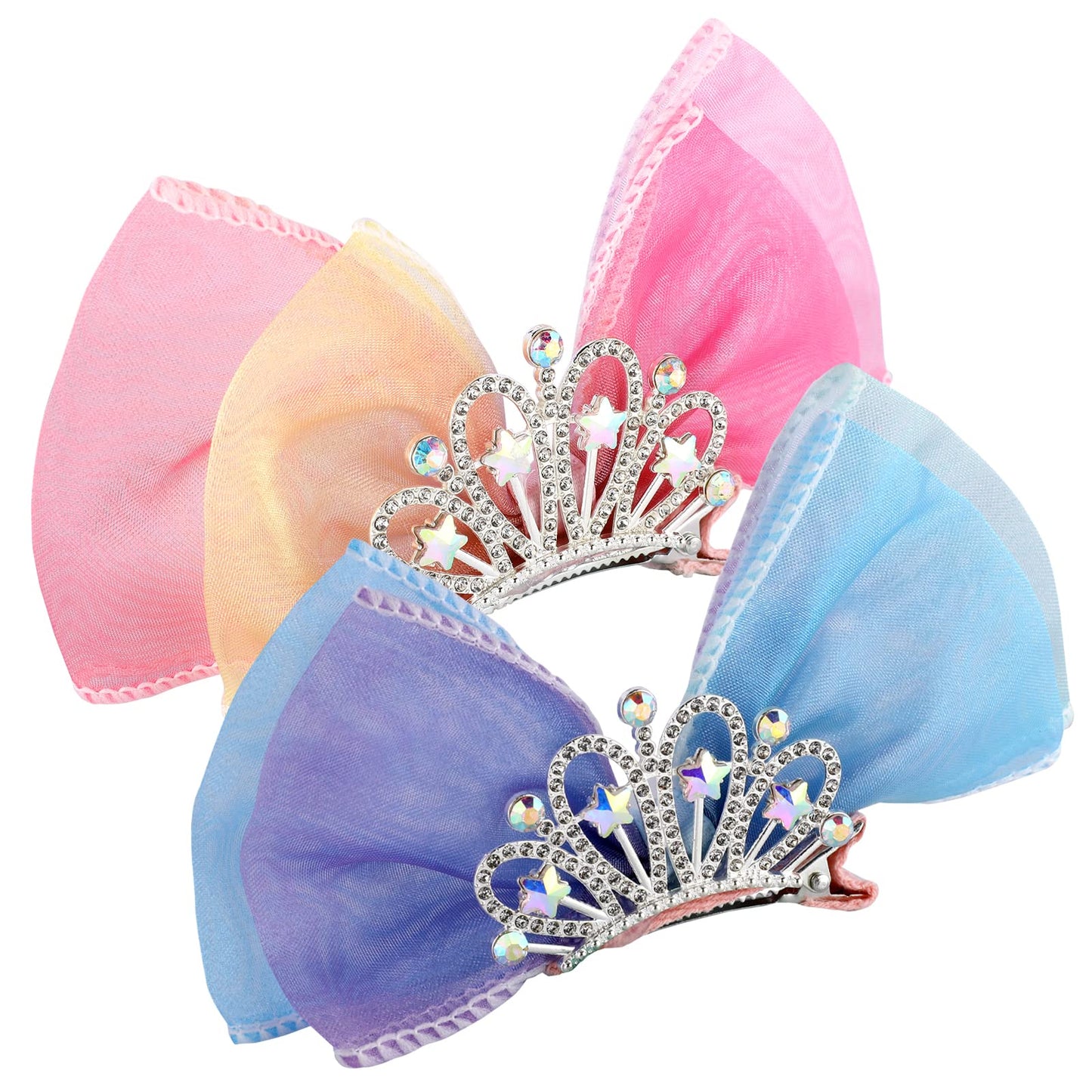 Pink Crown Hair Bows for Girls – 2 Pc