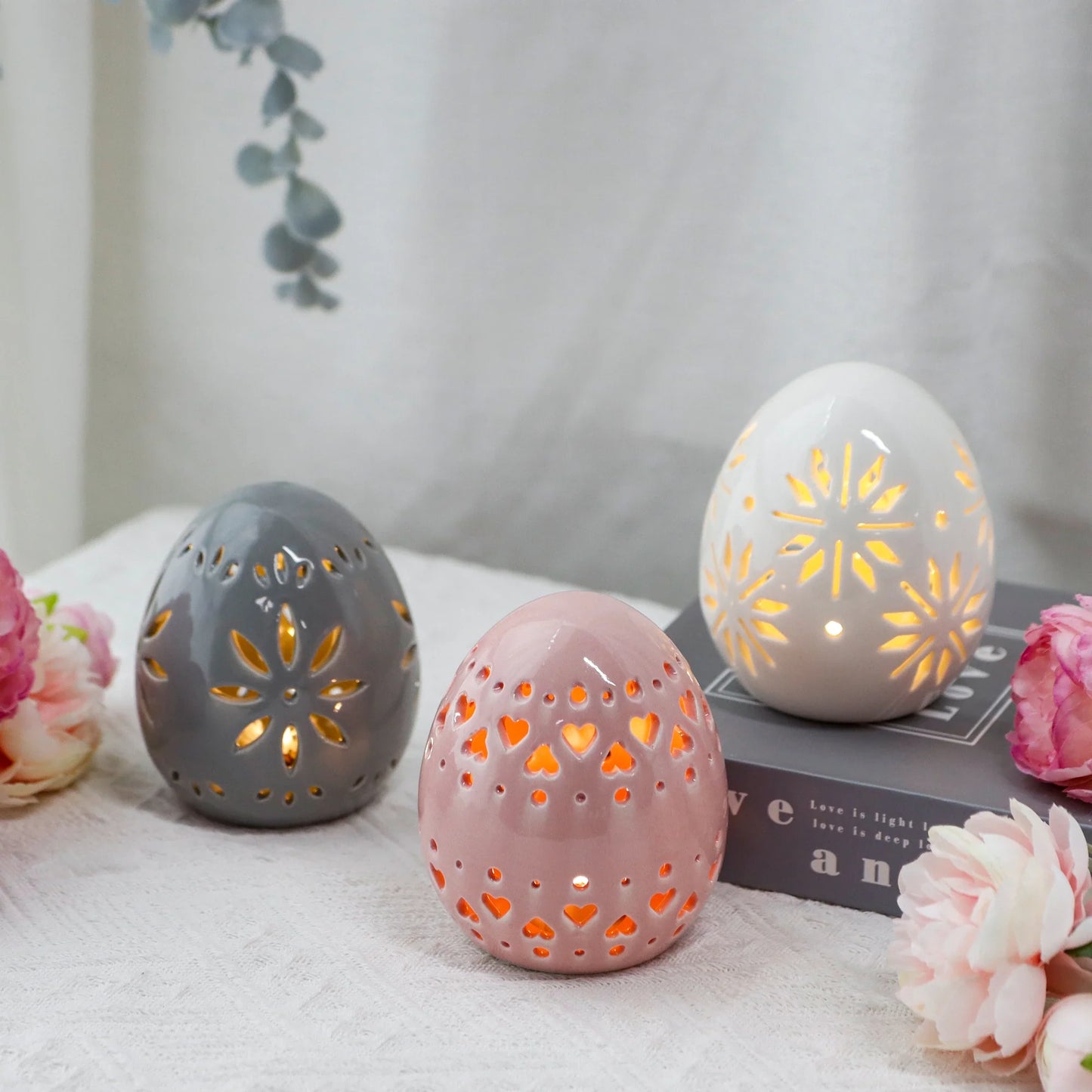 Set of 3 Ceramic Decorative Lamp 4" H(Egg)