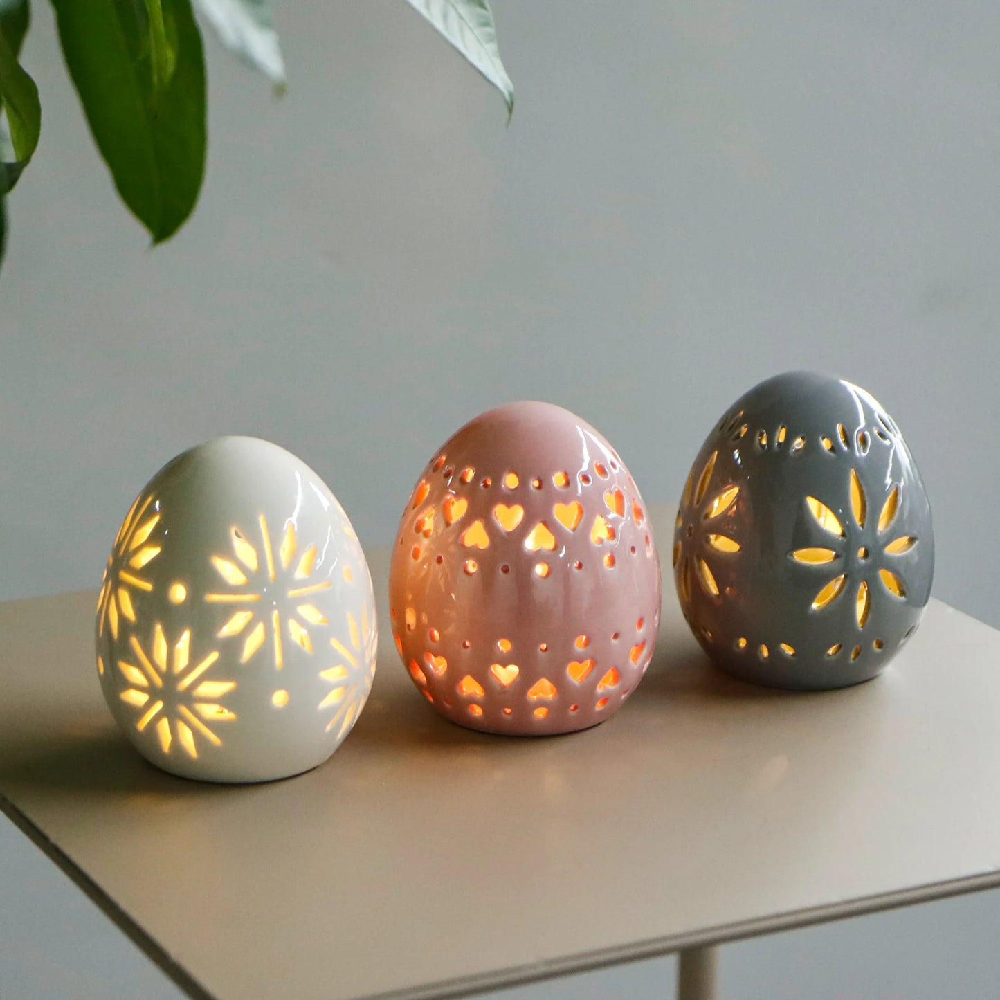 Set of 3 Ceramic Decorative Lamp 4" H(Egg)