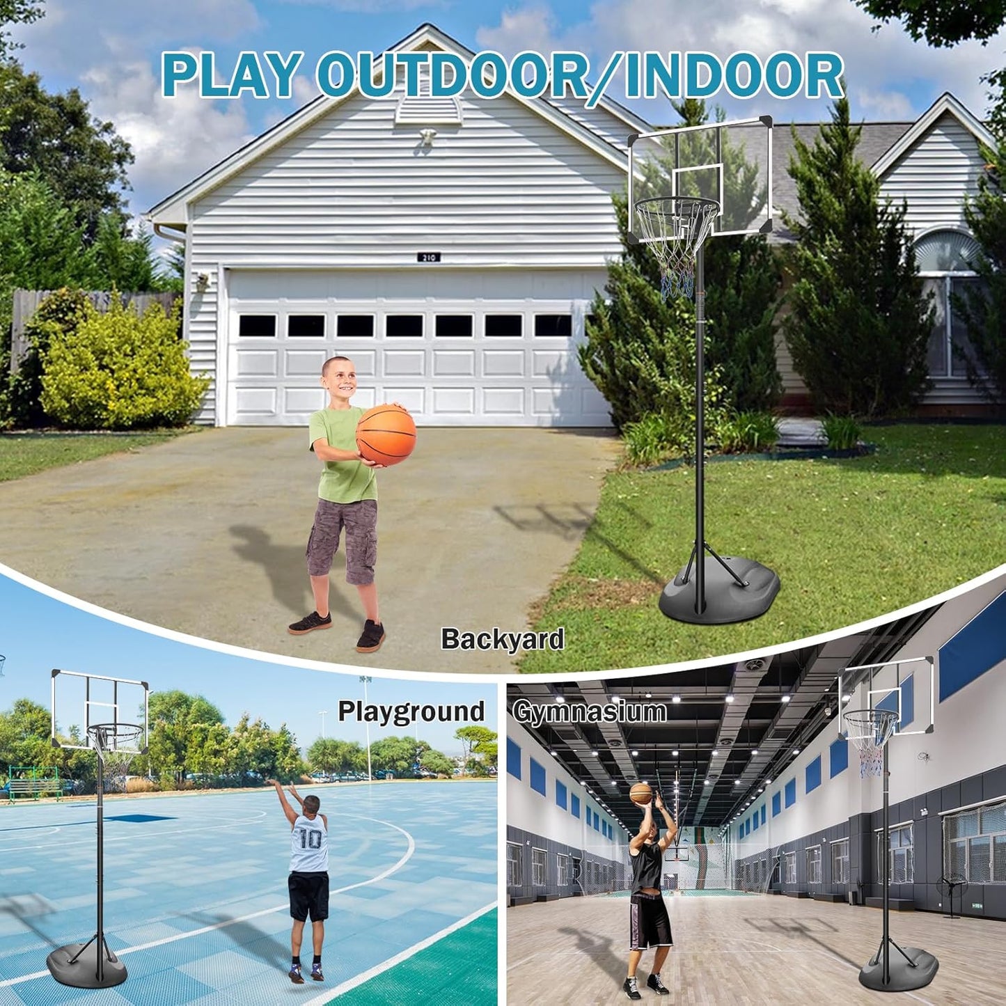 Kids Outdoor Basketball Hoop - 5-7ft Adjustable Height 32in Backboard