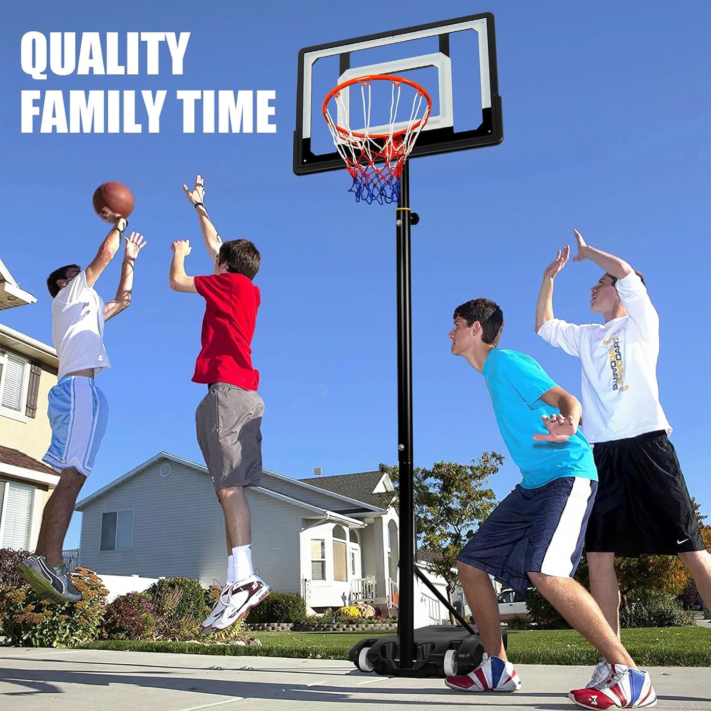 Kids Outdoor Basketball Hoop - 5-7ft Adjustable Height 32in Backboard