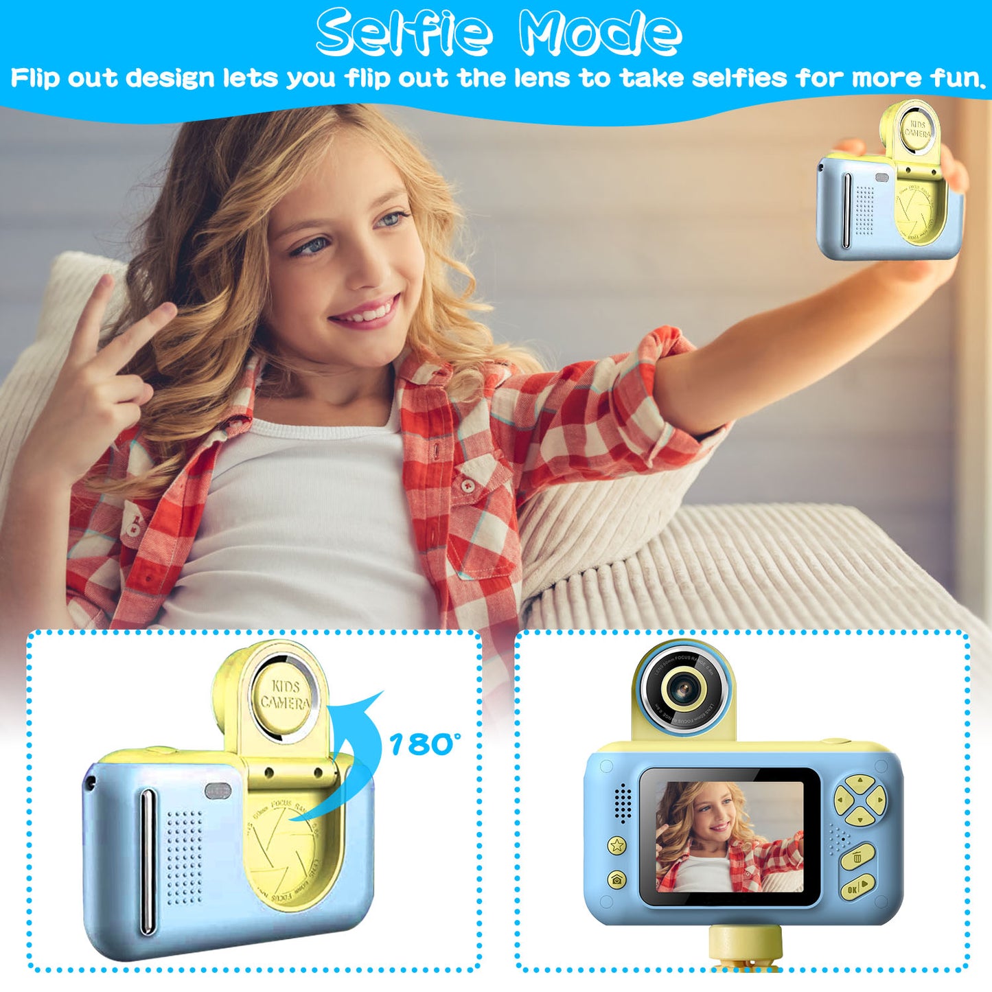 Kids Digital Camera with Flip Lens and Tripod