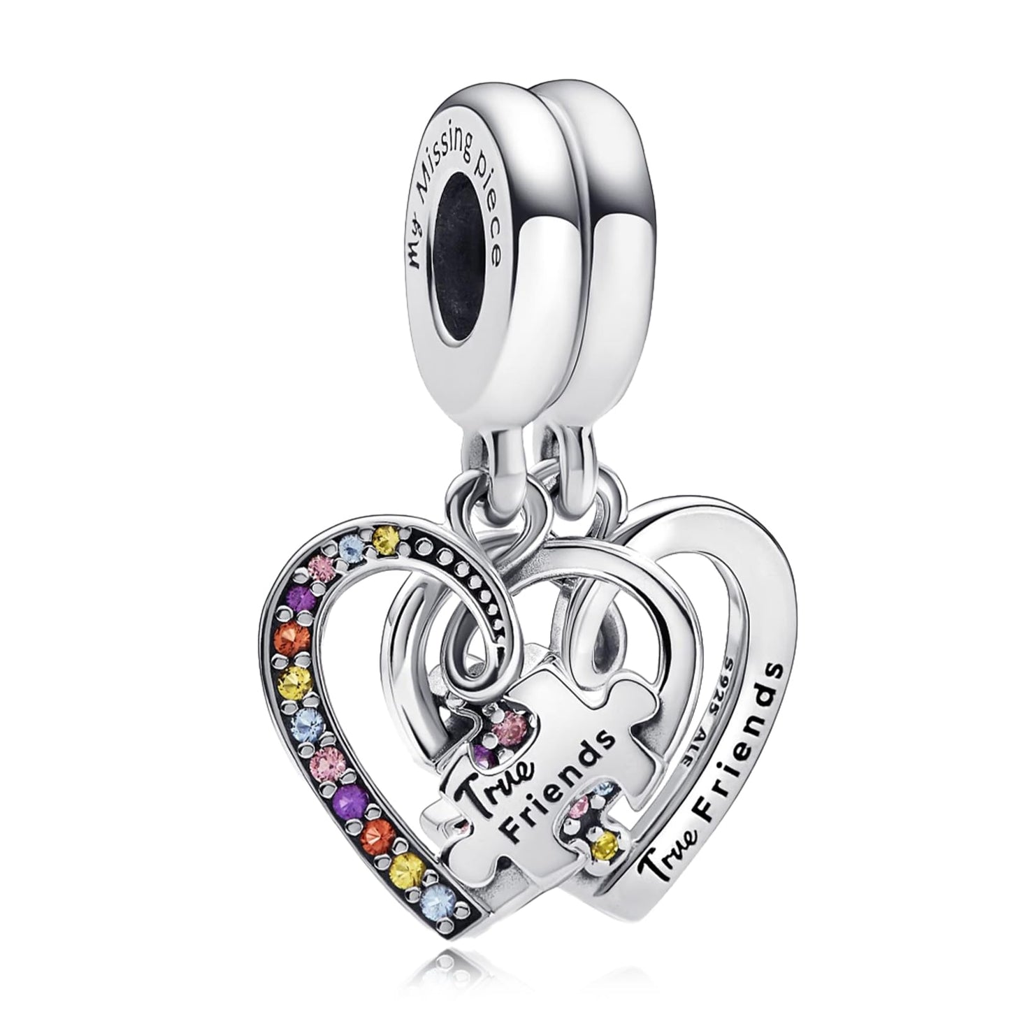 925 Sterling Silver Puzzle Piece Hearts Friendship Charm
