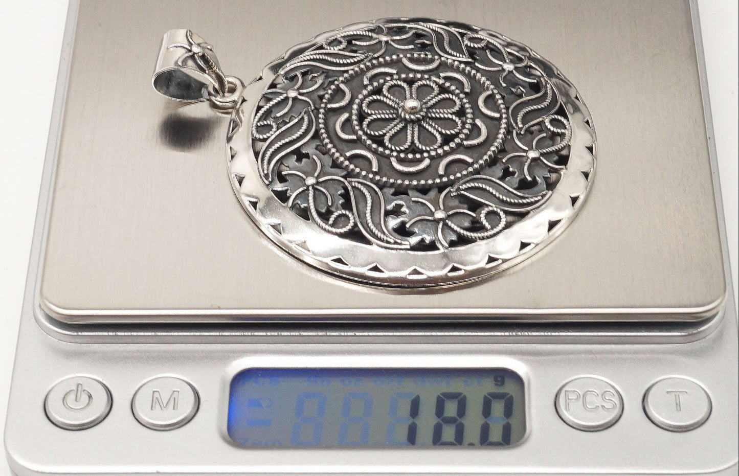 India Designer Doug Paulus Ornate Flower Sterling Silver Pendant