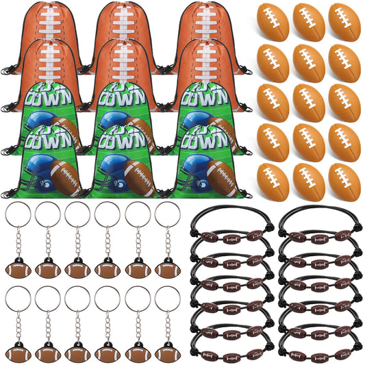 Poen 48 Pcs football Party Favors football Themed Supplies Include 12 football Drawstring Backpack 12 Mini football 12 football Keychain 12 football Wax Thread Braided Bracelet Inspirational Team Gift