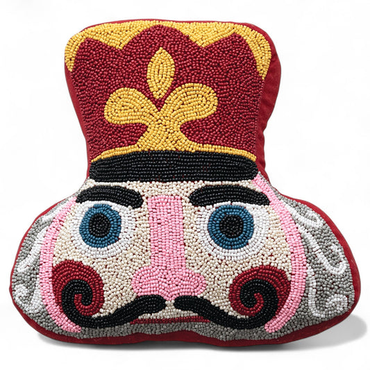 Beaded Nutcracker Shaped Throw Pillow