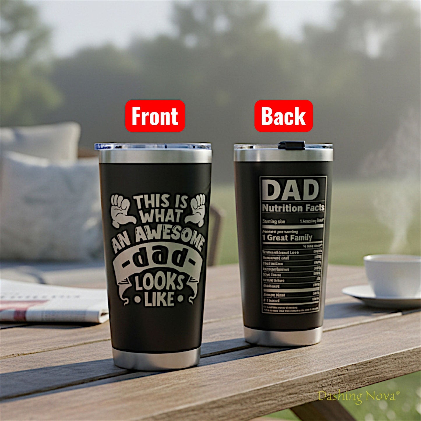 Personalized Best Dad Ever Nutrition Facts Tumbler 20oz Stainless Steel Father's Day Gift