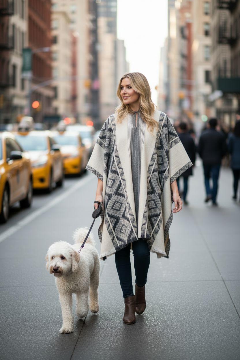 Black Grey Diamonds Alpaca Poncho