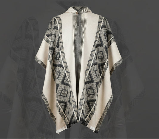 Black Grey Diamonds Alpaca Poncho