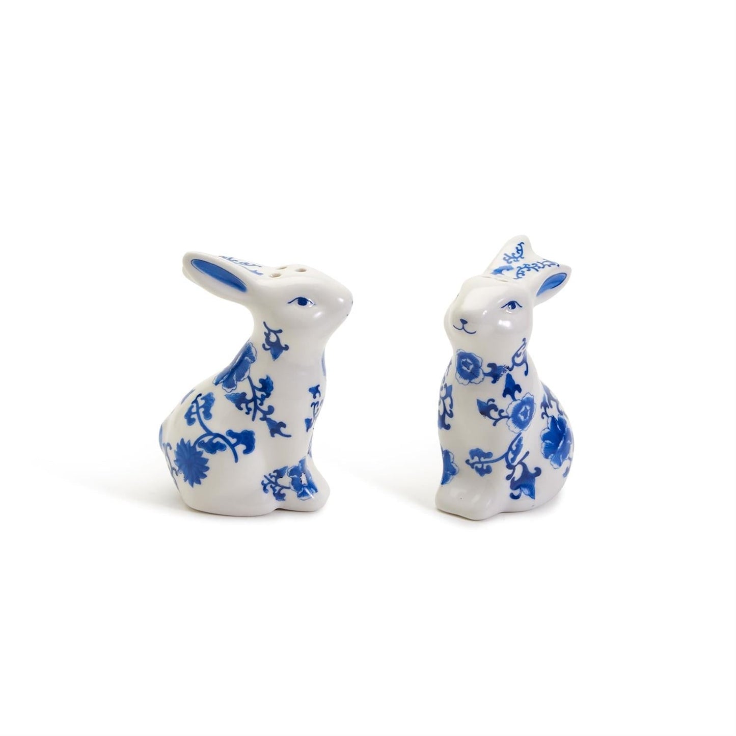 Blue Bunny Porcelain Salt and Pepper Shakers Hand-Painted Easter Spring Decor
