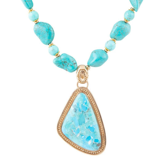 Blue Turquoise Triangle Golden Pendant Necklace