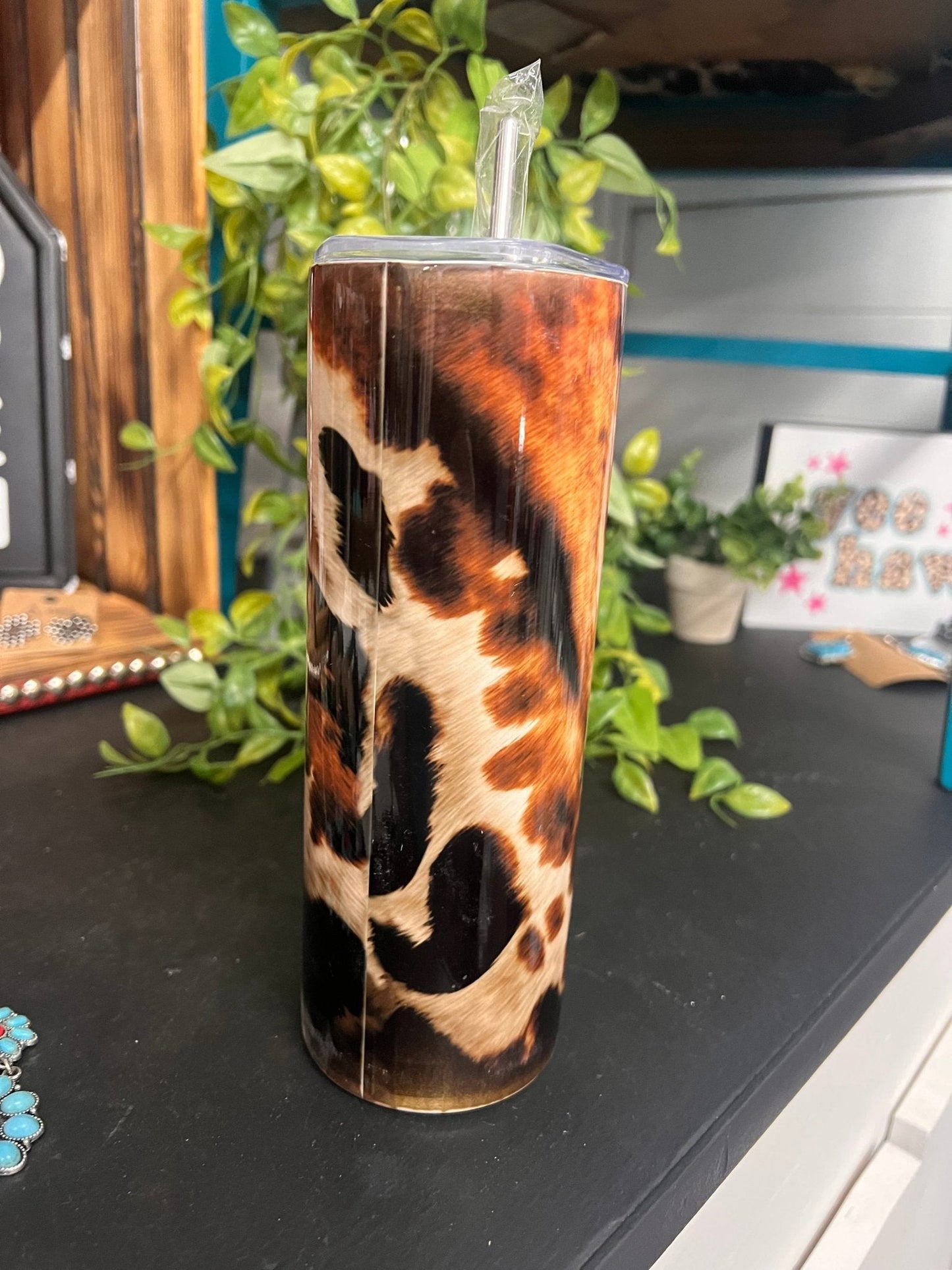 Brown Cowhide Tumbler