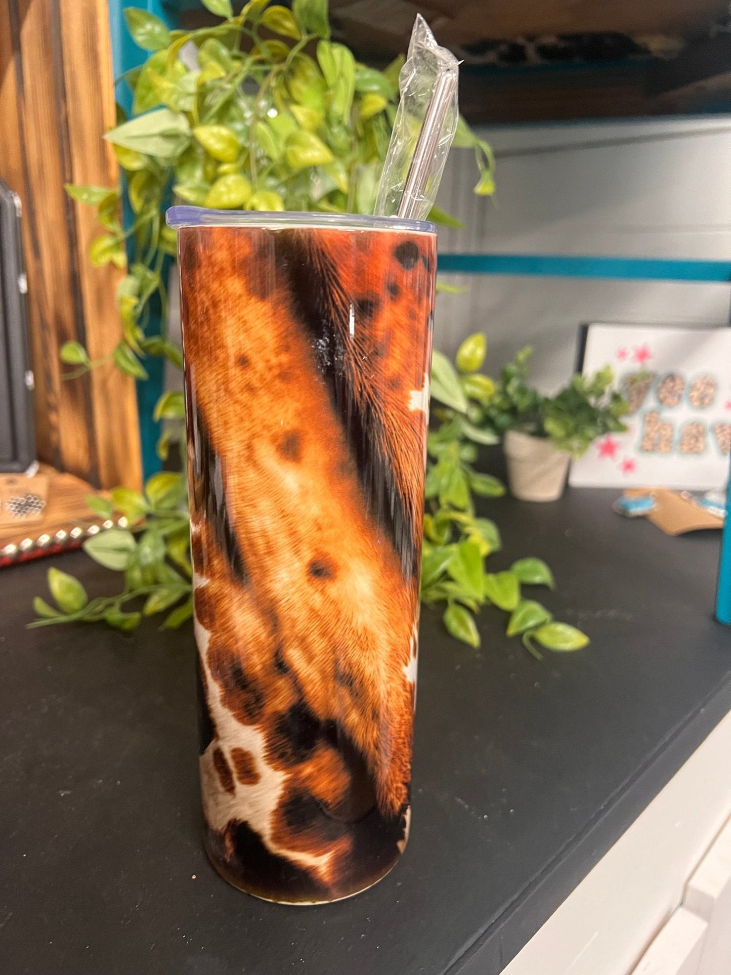Brown Cowhide Tumbler