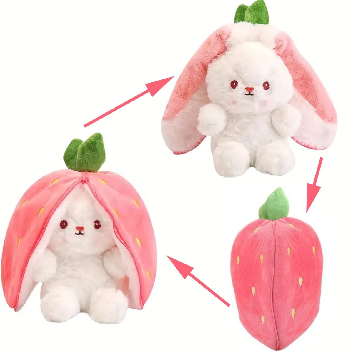 Reversible Strawberry Bunny Plush Toy Soft Polyester Kids Easter Basket Stuffer Gift Birthday Surprise for Girls and Boys
