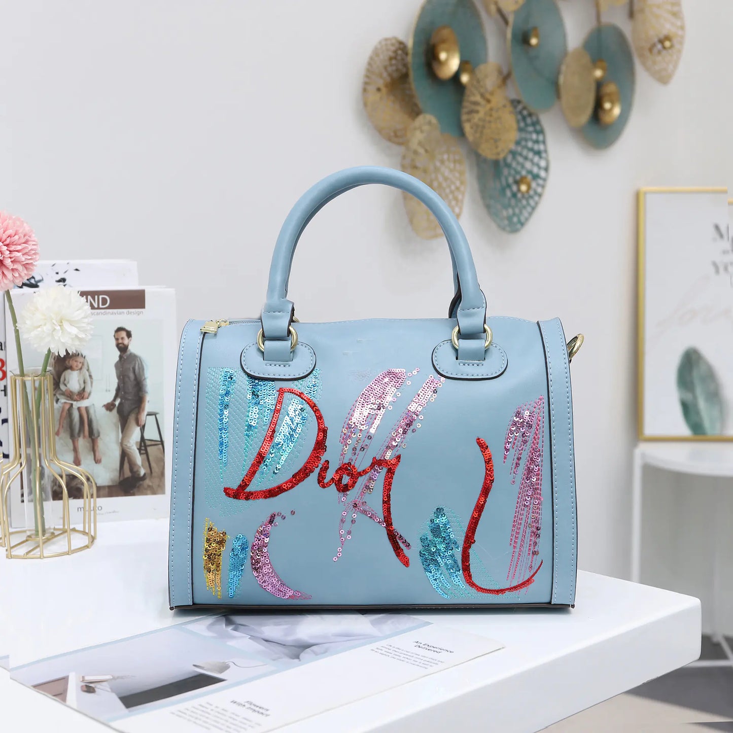 Sequin Embroidered Messenger Bag