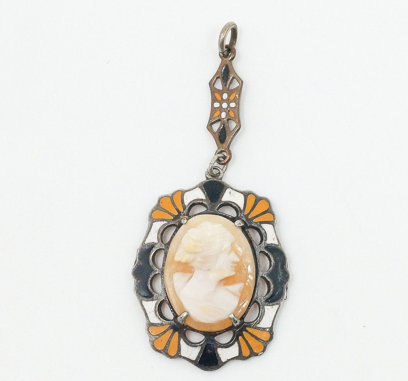Cameo Shell Enamel Sterling Silver Pendant
