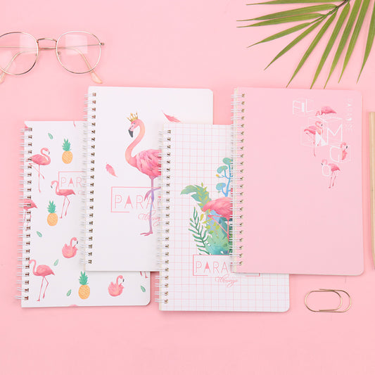 4 Thick A5 Spiral Notebooks with Cute Flamingo Design