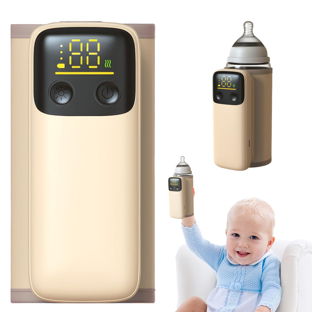 Portable Bottle Warmer with LED Display and Flashlight