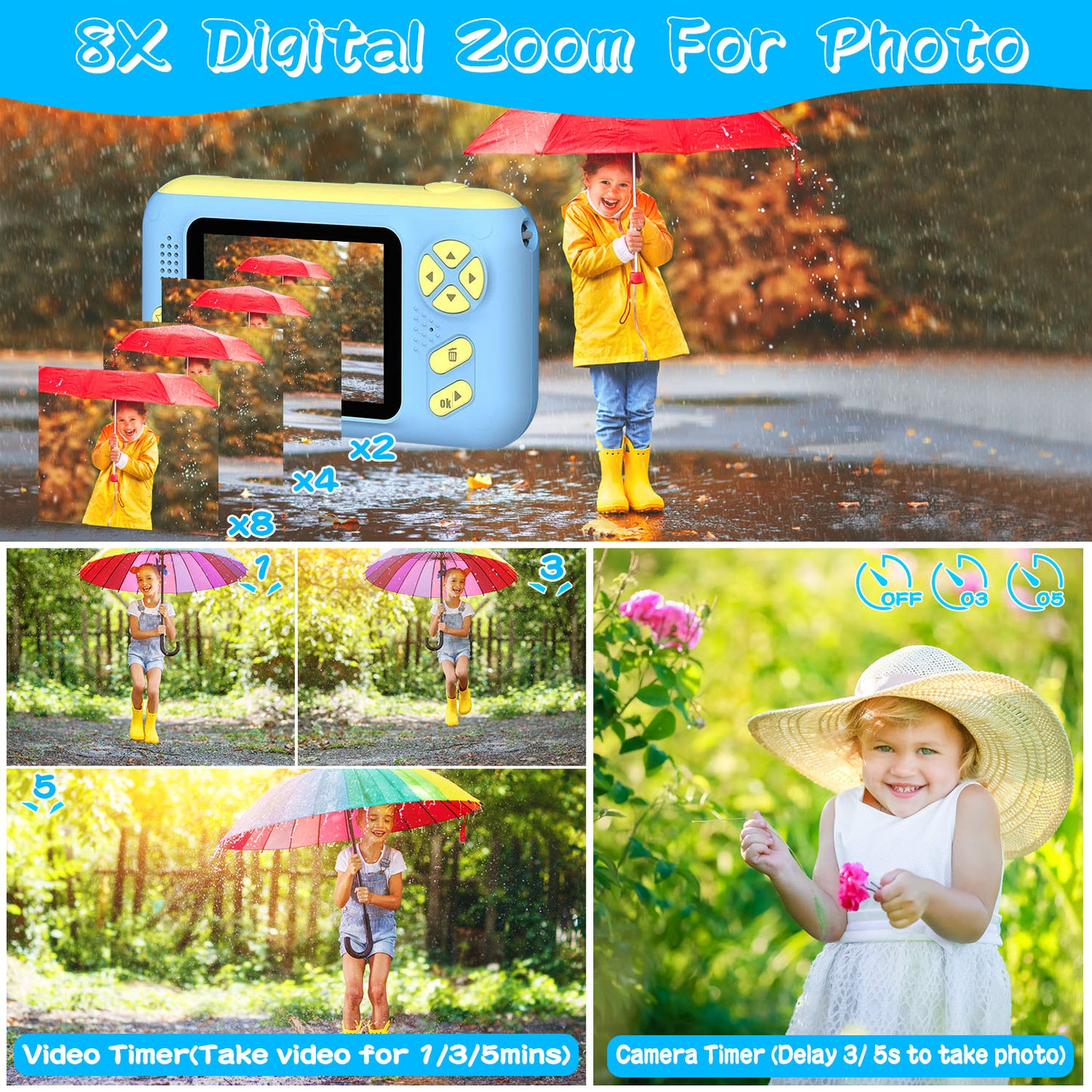 Kids Digital Camera with Flip Lens and Tripod