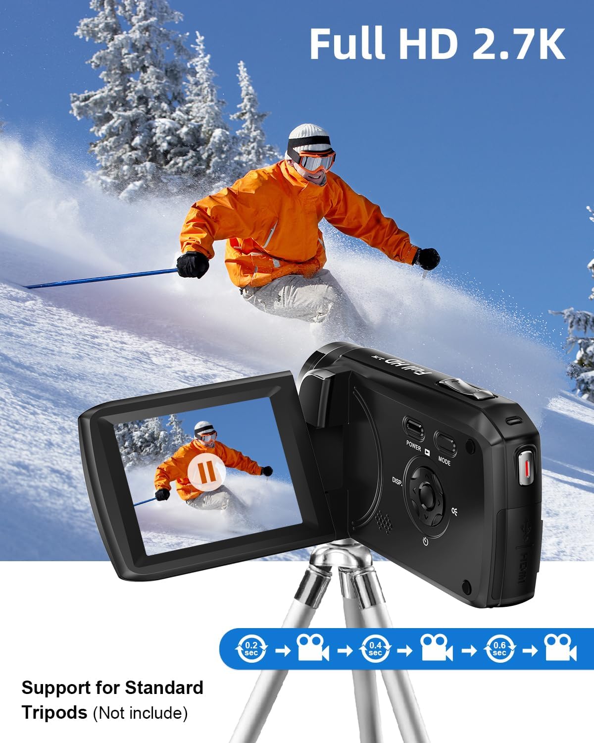 Video Camera Camcorder Full HD 2.7K 36.0 MP with 16GB SD Card
