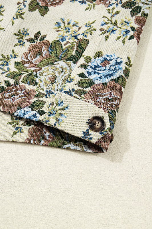 Miss Sparkling |Floral Zip-Up Contrast Collared Jacket