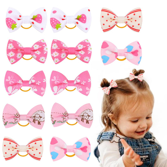 Toddler Hair Bows & Ties Set – 12Pcs Pink