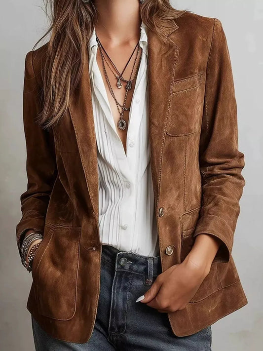 Full Size Slim Fit Suede Long Sleeve Blazer Plus Size