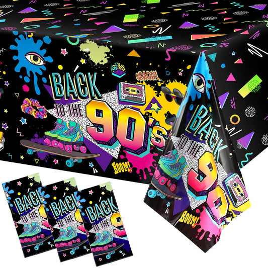 Tegeme 3 Pcs 90s Plastic Party Table Cover Back to The 90s Tablecloth 90s Birthday Party Decoration The 90s Hip Hop Party Supplies Throwback Birthday Party Decor for Room Kitchen 54 x 108 Inch