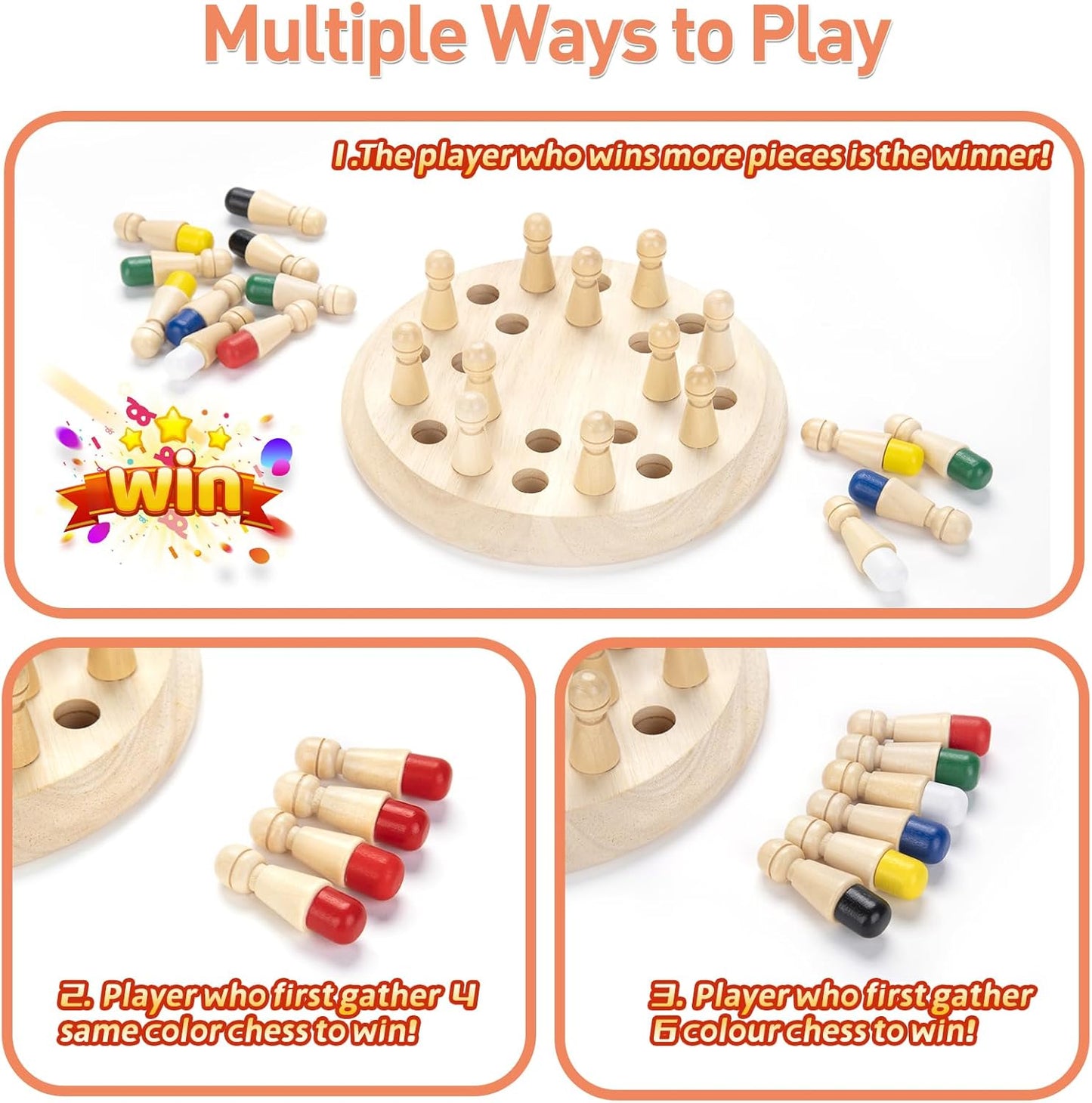 Montessori Wooden Memory Chess Matching Game