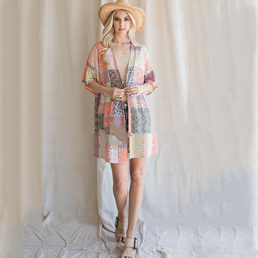 Geometric Print Colorblock Chiffon Blouse