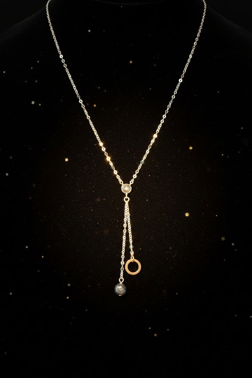 Circle Two-Toned Grey Labradorite Sterling Silver Necklace