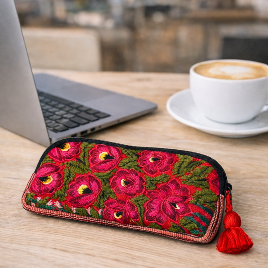 Up-cycled Half Moon Huipil Cosmetic Padded Bag with Tassel - Guatemala