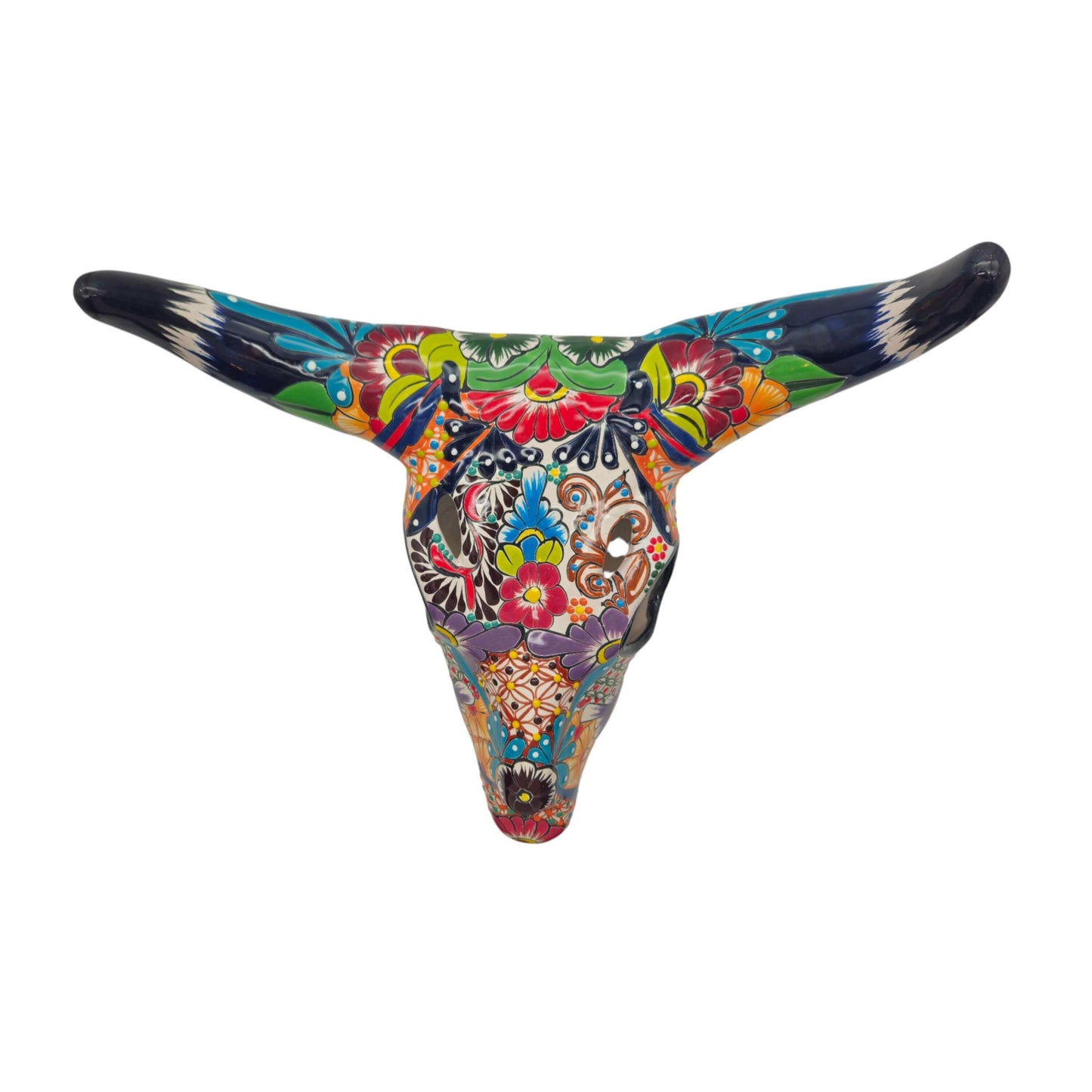 Colorful Talavera Bull Skull | Mexican Wall Art Decor