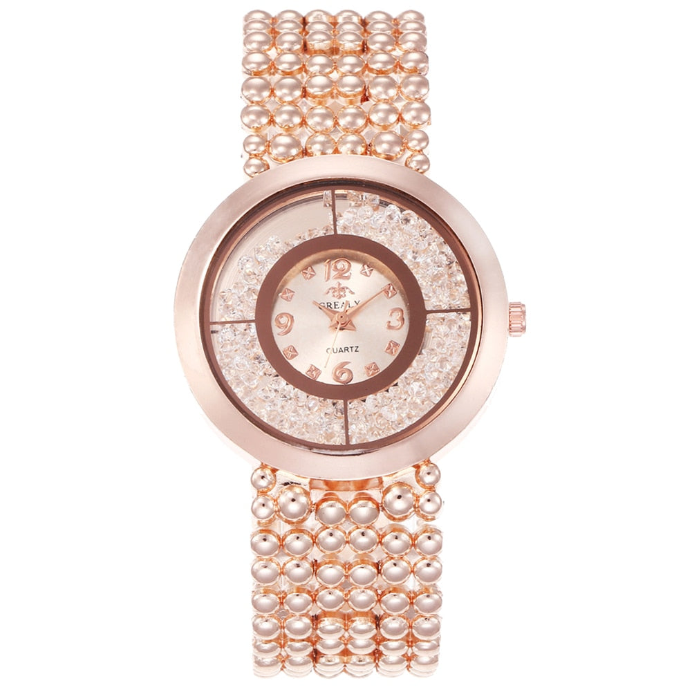 Rhinestone Liquid Sand Alloy Watch