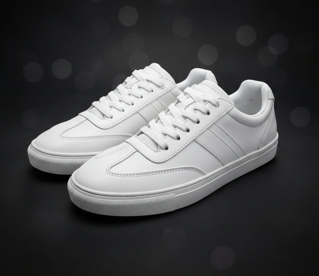 Perry Ellis Men's White Faux Leather Lace Up Low Top Sneakers-Size 10.5