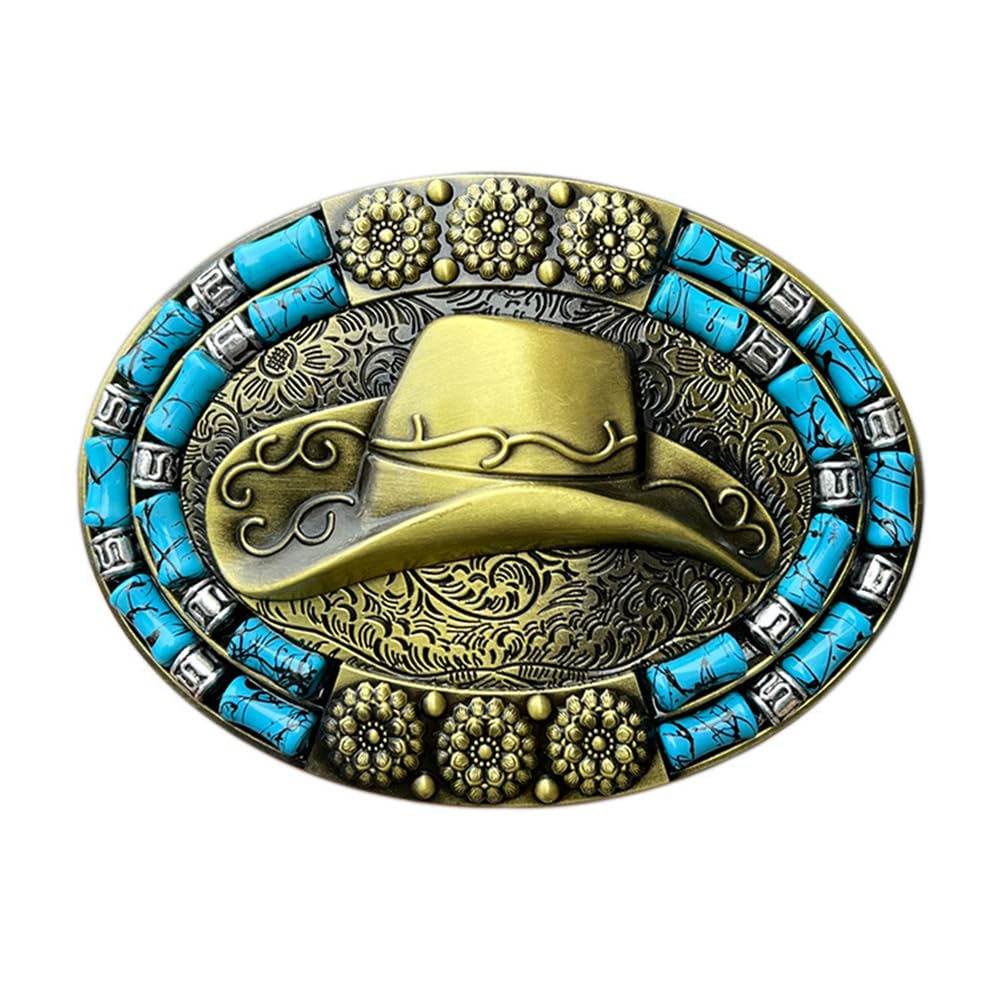 fomissky-sisa Oval Western Cowgirl Belt Buckle Engraved Hat Texas Country Turquoise Belt Buckle Kids Women Jeans Accessory