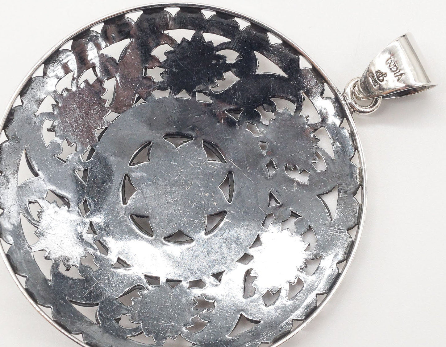 India Designer Doug Paulus Ornate Flower Sterling Silver Pendant