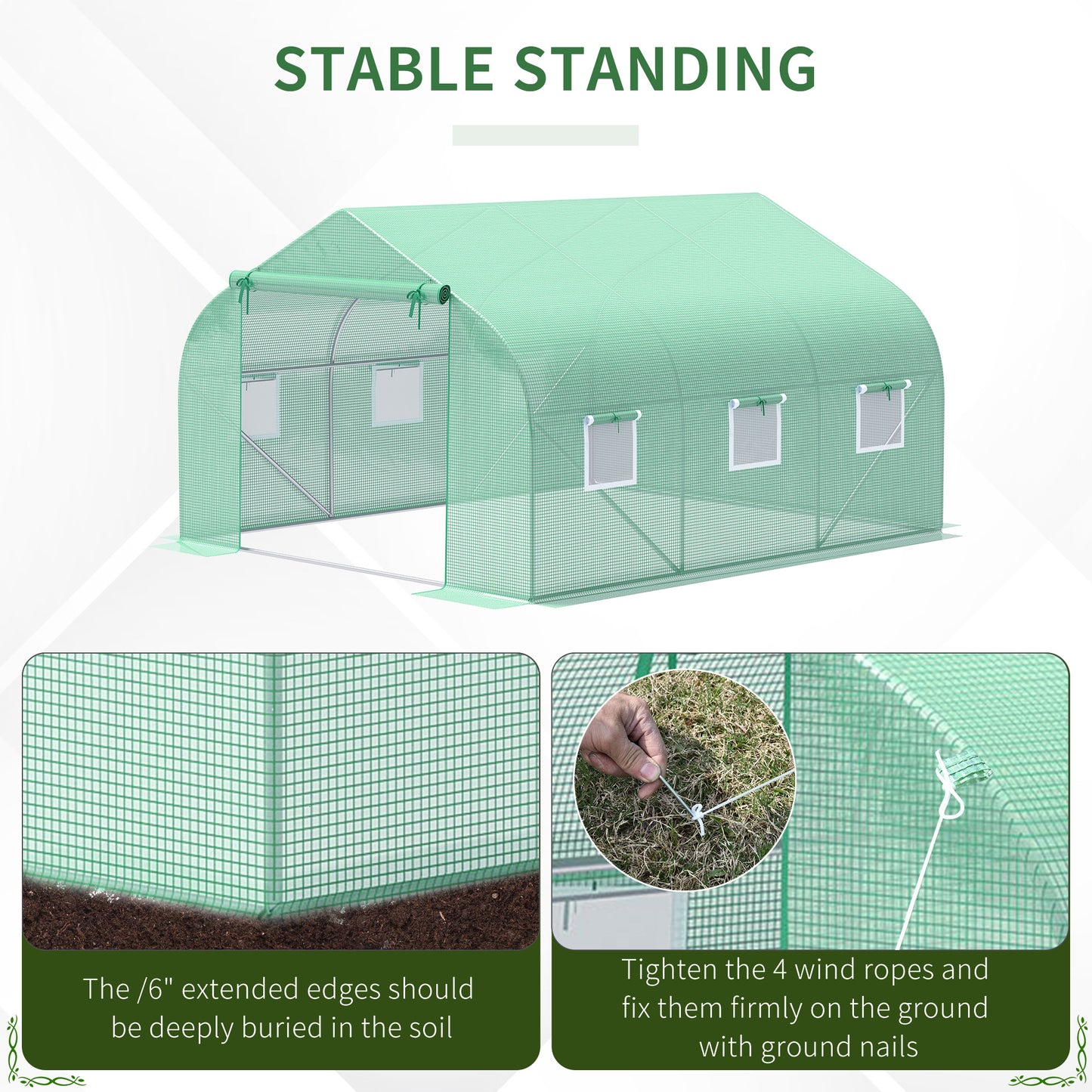 Portable Walk-In Tunnel Greenhouse with Windows-Deep Green