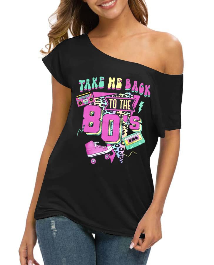 Take Me Back to The 80s 90s Shirt Women Vintage 90s Neon Shirts Off Shoulder Outfits 80s Theme Party Disco Tops