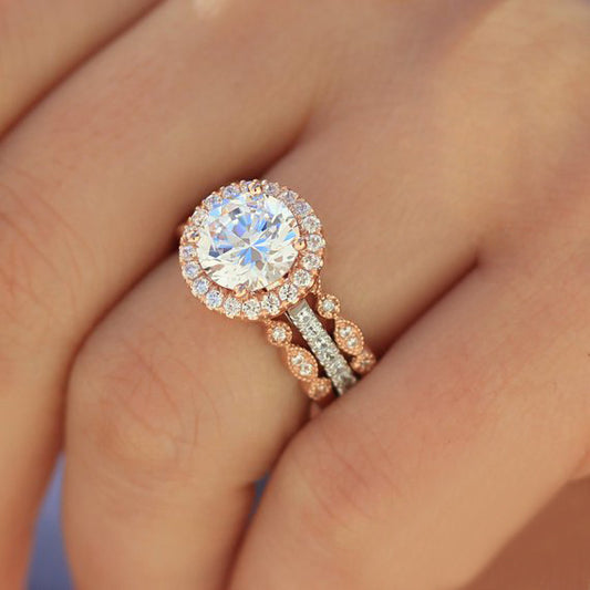 Three Piece Rose Gold Diamond Ring Set